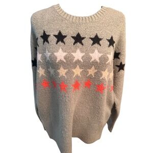 Workshop Republic Gray Intarsia Star Knit Crewneck Sweater Ladies Medium